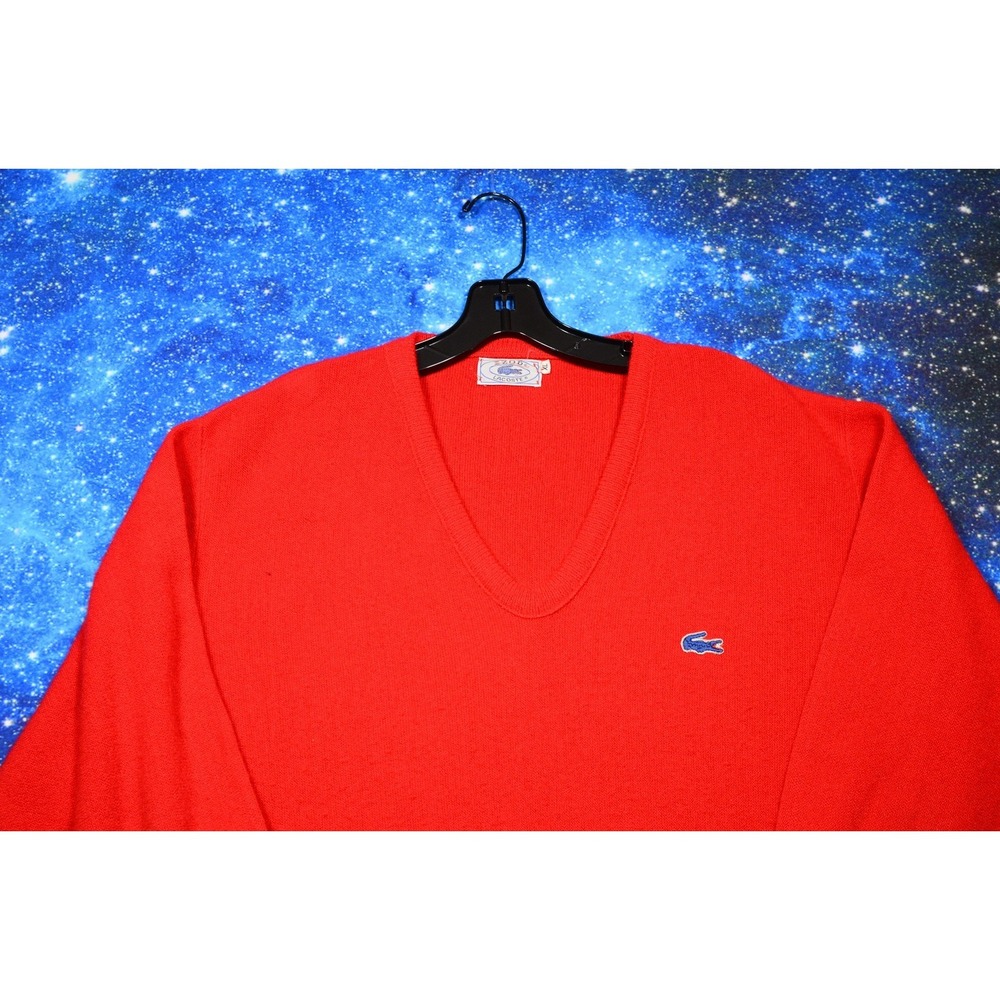 Vintage Izod Lacoste Sweater Mens XL Red Acrylic V-Neck Pullover Made In USA 80s - Picture 2 of 11